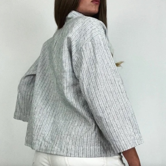 Eileen Fisher Organic Linen-Cotton Blend Ticking Stripe Jacket - Picture 2 of 6